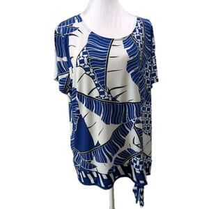Chico’s Travelers Women’s Size XL 3 Geometric Artsy Tunic Stretchy Blue Shirt